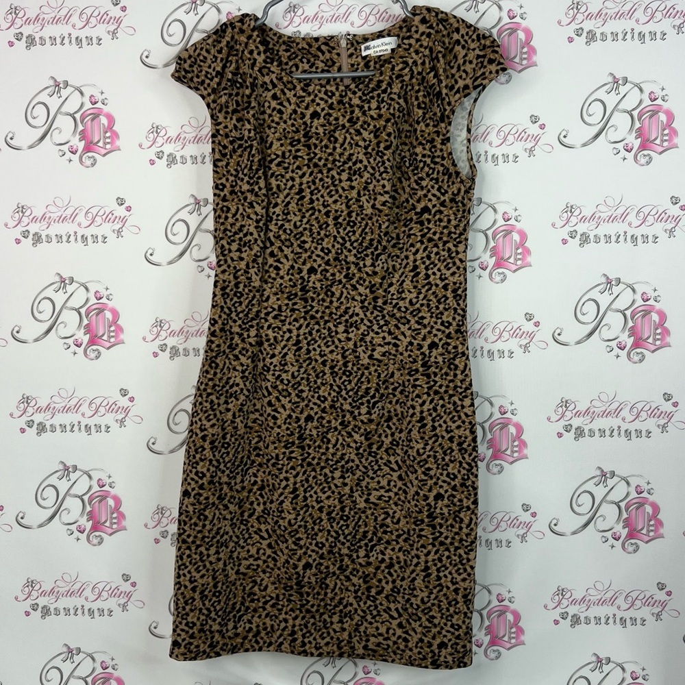 Calvin Klein dress animal print tshirt style Brown Leopard Mini Dress